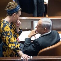 MK Idit Silman and opposition leader Benjamin Netanyahu at the Knesset on June 13, 2022 (Yonatan Sindel/Flash90)