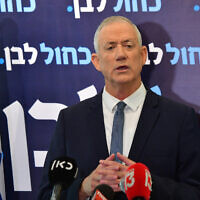 Defense Minister Benny Gantz holds a press conference in Tel Aviv on June 21, 2022. (Avshalom Sassoni/Flash90)