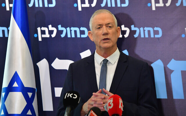 Defense Minister Benny Gantz holds a press conference in Tel Aviv on June 21, 2022. (Avshalom Sassoni/ Flash90)