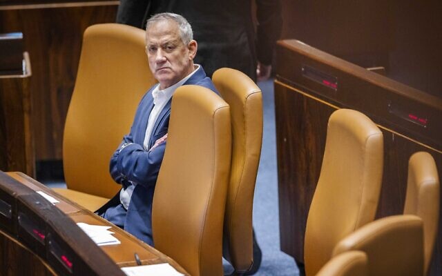 Defense Minister Benny Gantz during a discussion and a vote on a bill to dissolve the Knesset, in Jerusalem, on June 22, 2022. (Olivier Fitoussi/Flash90)