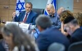 Gilad Kariv leads attends a Law and Constitution Committee meeting, during a discussion on preparing proposoals for the "Defendant's Law" and the law to dissolve the Knesset, in the Israeli parliament, on June 26, 2022. (Olivier FItoussi/Flash90)
