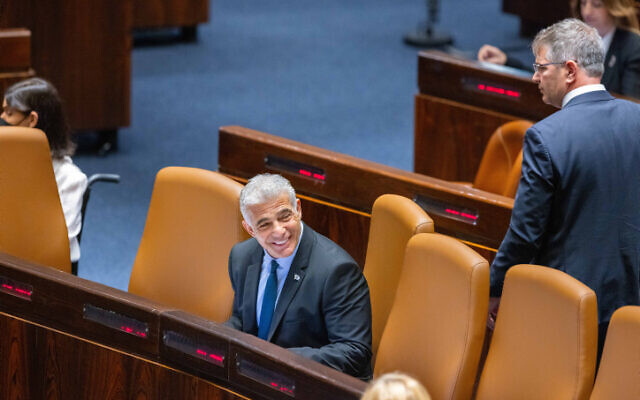 Yair Lapid seen in the Knesset on June 30, 2022. (Olivier Fitoussi/Flash90)