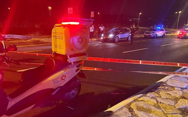 Medics at the scene of a suspected double murder in northern Israel on June 16, 2022 (Courtesy)