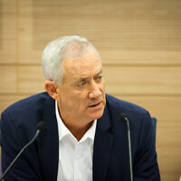 Defense Minister Benny Gantz speaks at the Knesset's Defense and Foreign Affairs Committee, June 20, 2022. (Noam Moskowitz/ Knesset spokesperson's office)