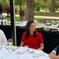 Interior Minister Ayelet Shaked, center, with Permanent Ambassador to Morocco David Govrin, left, and Madrid Jewish community leader Samy Cohen, June 20, 2022. (screen capture: Instagram)