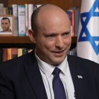 Prime Minister Naftali Bennett in a Channel 12 TV interview broadcast on June 25, 2022. (Channel 12 screenshot)