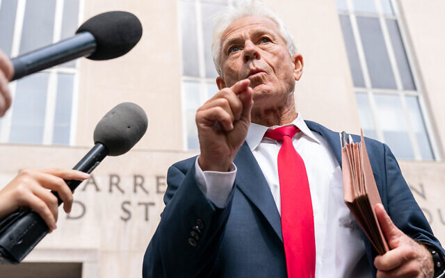 Former Trump White House official Peter Navarro speaks to reporters, June 3, 2022, outside of federal court in Washington. (AP Photo/Jacquelyn Martin)