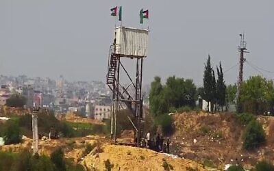 An observation post in Gaza overlooking the Israeli border community of Netiv Ha'asara is rebuilt a day after an IDF strike, June 19, 2022. (Dadi Fold/Courtesy)