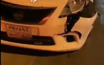 Screen capture from video of a car damaged in a drone attack in Erbil, Kurdish Iraq, June 8, 2022. (Twitter)