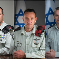(Left to right) Major Generals Eyal Zamir, Herzi Halevi, and Yoel Strick are seen in official, undated photographs. (Israel Defense Forces)
