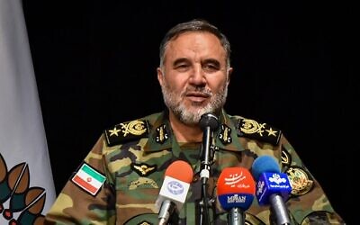 The commander of the Iranian military's ground forces, Kiumars Heydari, speaks to the press in an undated photo. (Screenshot)