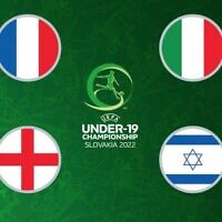 Screen capture from the UEFA Under-19 web page showing the national flags of the four semifinalists, France, Italy, England and Israel. (UEFA)