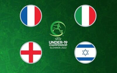 Screen capture from the UEFA Under-19 web page showing the national flags of the four semifinalists, France, Italy, England and Israel. (UEFA)