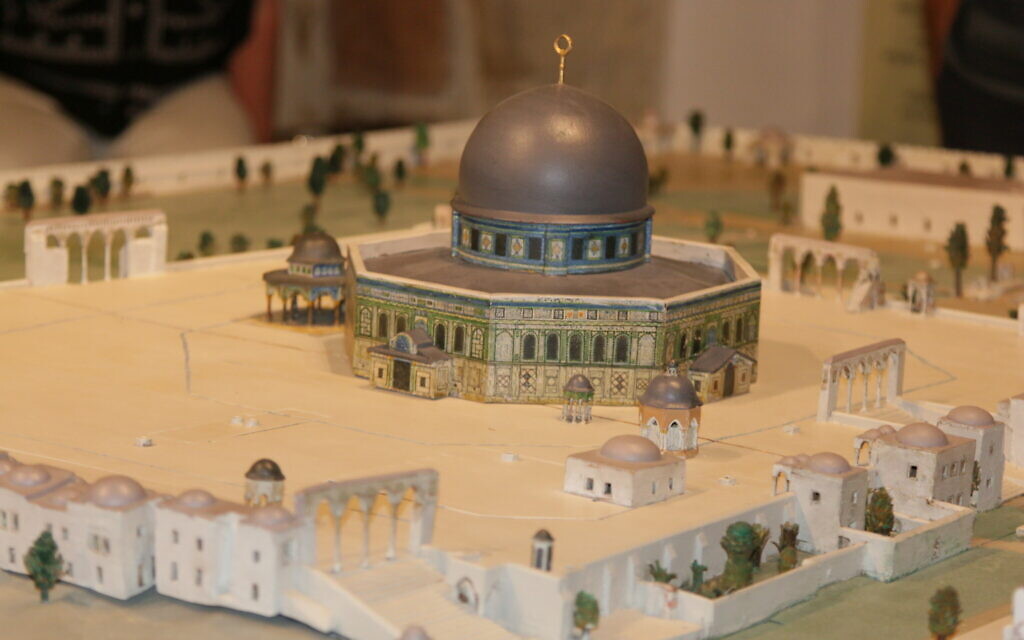 A model of the Old City produced by Conrad Schick in 1873 that includes an exact reproduction of the Temple Mount, June 2022. (Shmuel Bar-Am)