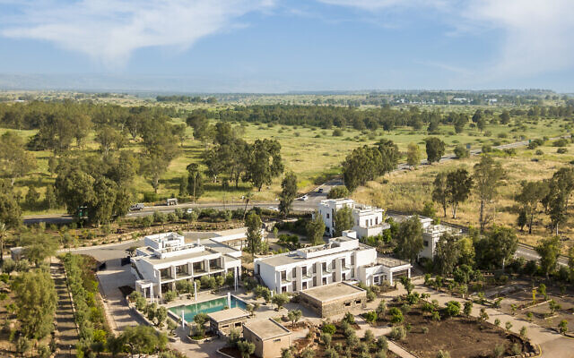 The buildings and surrounding wild countryside of Pereh, one of Israel's newest boutique hotels that opened in June 2021, in the southern Golan Heights (Courtesy Aya Ben Ezri)