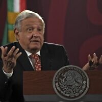 Mexican President Andres Manuel Lopez Obrador speaks during his daily morning press conference in Mexico City, June 6, 2022. (Pedro Pardo/AFP)