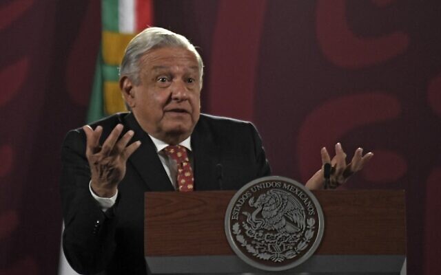Mexican President Andres Manuel Lopez Obrador speaks during his daily morning press conference in Mexico City, June 6, 2022. (Pedro Pardo/AFP)
