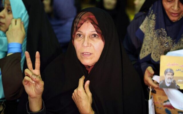 In this file photo from February 18, 2016, Faezeh Hashemi, daughter of Iran's former president Akbar Hashemi-Rafsanjani, attends a campaign meeting for the reformists for the upcoming parliamentary elections at the Hejab hall in the capital Tehran. (Atta Kenare/AFP)