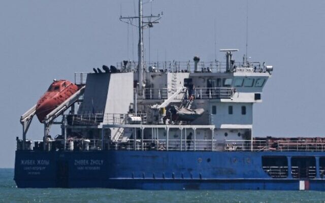 The Russian-flagged cargo ship 'Zhibek Zholy' anchored on Black Sea coast of Karasu district in Sakarya, Turkey, July 5, 2022. (Ozan Kose/AFP)