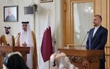 (R to L) Iran's Foreign Minister Hossein Amir-Abdollahian and Qatar's Foreign Minister Mohammed bin Abdulrahman bin Jassim al-Thani give a joint press conference at the foreign ministry headquarters in the capital Tehran on July 7, 2022. (ATTA KENARE / AFP)