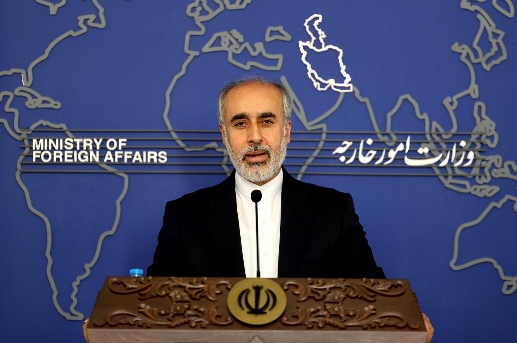 Iran’s Foreign Ministry spokesman Nasser Kanani holds a press conference in Tehran on July 13, 2022. (ATTA KENARE / AFP)