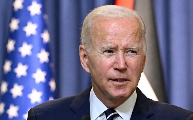 US President Joe Biden speaks in Bethlehem on July 15, 2022. (MANDEL NGAN / AFP)