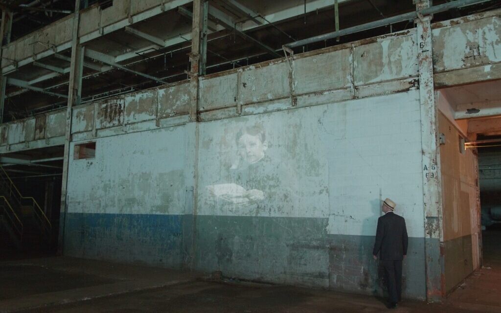 The ghost of Henry Ford, played by John Lepard, at the Willow Run Bomber Plant, Ypsilanti, Michigan, in '10 Questions for Henry Ford.' (Andy Kirshner)