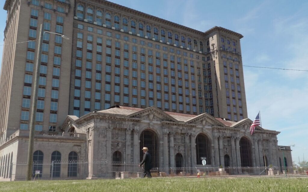 The ghost of Henry Ford passes Detroit’s Central Station in 2018, in '10 Questions for Henry Ford.' (Andy Kirshner)
