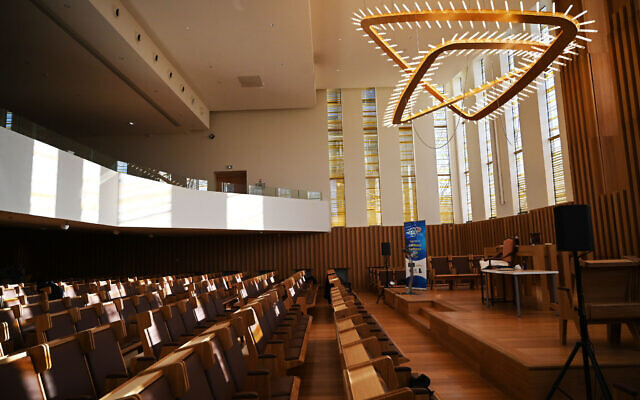A look inside the Safra Synagogue at the European Jewish Center in Paris, February 26, 2020. (Cnaan Liphshiz/ JTA)