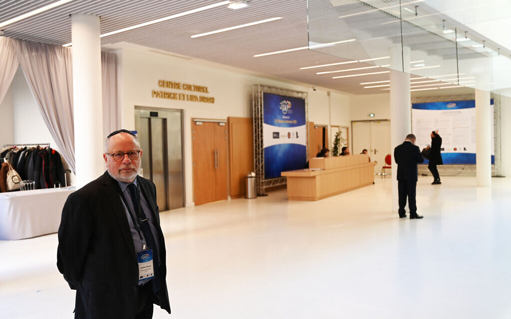 In addition to a synagogue, the European Jewish Center building in Paris includes event halls, auditoriums, a gym, a kosher kitchen that does catering, office spaces and a yard for outdoor activities. (Cnaan Liphshiz/ JTA)