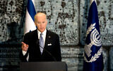 Illustrative image: Then-US vice president Joe Biden at the President's residence in Jerusalem, March 9, 2016. (AP Photo/Sebastian Scheiner)