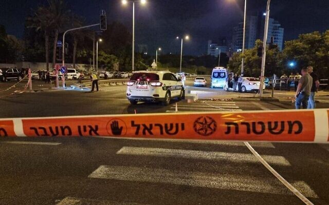 The scene of a fatal ramming on Route 4, near Ra'anana, in the early morning of July 17, 2022. (Israel Police)
