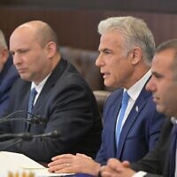 Prime Minister Yair Lapid addresses the weekly cabinet meeting, July 31, 2022. (GPO)