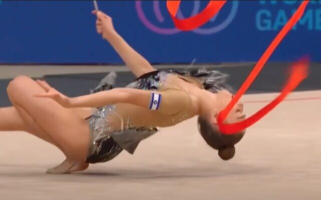 Screen capture from video of Israeli rhythmic gymnast Daria Atamanov during her gold medal-winning routine at the World Games in Birmingham, Alabama, July 13, 2022. (YouTube)