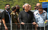 Then prime minister Benjamin Netanyahu visits the scene of the disaster on Mount Meron, in northern Israel on April 30, 2021. (David Cohen/Flash90)