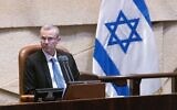 Then-Knesset speaker Yariv Levin, in the plenum hall, June 9, 2021. (Olivier Fitoussi/ Flash90)