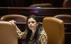 Interior Minister Ayelet Shaked in  the plenum hall of the Knesset, on June 13, 2022. (Yonatan Sindel/Flash90)