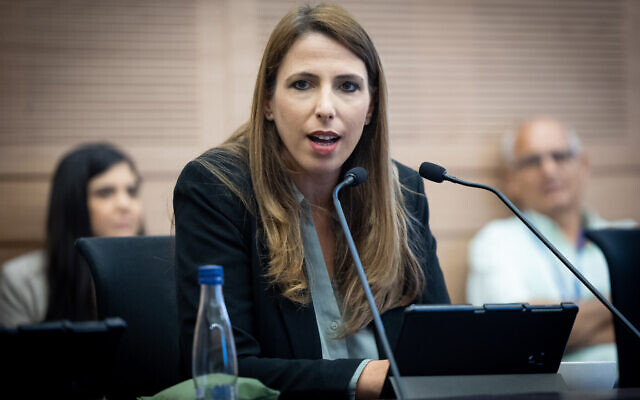 MK Michal Shir speaks at a Labor and Welfare Committee meeting in the Knesset, June 20, 2022. (Yonatan Sindel/Flash90)