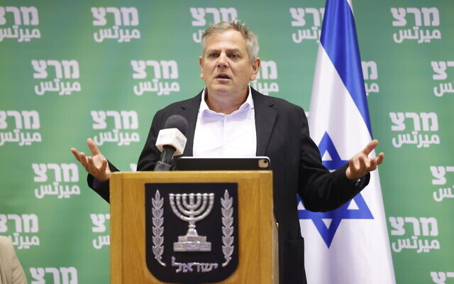 Health Minister Nitzan Horowitz leads a Meretz party faction meeting in the Knesset on June 27, 2022. (Olivier Fitoussi/Flash90)