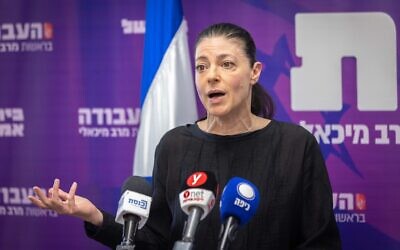 Labor party leader Merav Michaeli attends a faction meeting at the Knesset, the Israeli parliament in Jerusalem on June 27, 2022. (Olivier Fitoussi/Flash90)