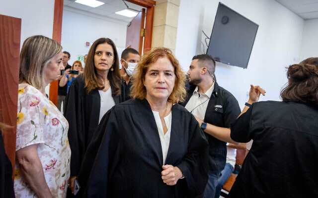 Prosecutor Liat Ben Ari arrives at the Jerusalem District court for a hearing in the corruption trial of former prime minister Benjamin Netanyahu, July 12, 2022. (Olivier Fitoussi/Flash90)