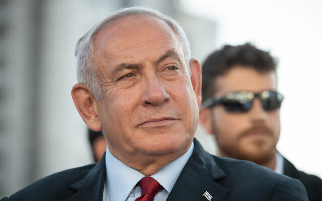 Likud leader Benjamin Netanyahu during an inauguration ceremony of a new neighborhood in Beit El, in the West Bank, July 12, 2022. (Sraya Diamant/Flash90)