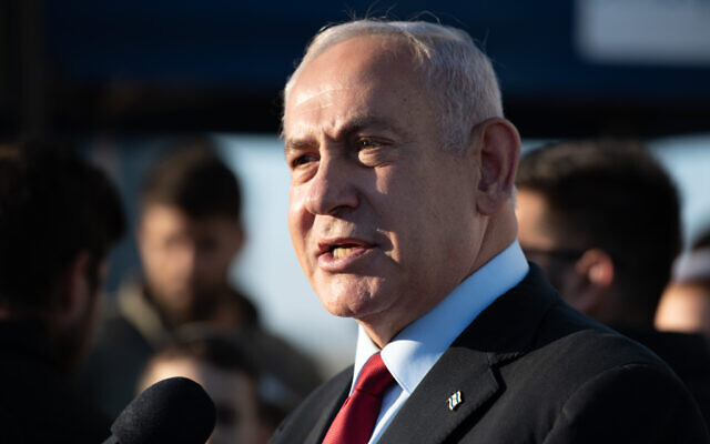 Opposition leader Benjamin Netanyahu during an inauguration ceremony for a new neighborhood in Beit El, in the West Bank, July 12, 2022. (Sraya Diamant/ Flash90)