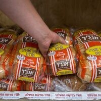 Bread for sale at the Rami Levy supermarket in Jerusalem on July 17, 2022. (Yonatan Sindel/Flash90)