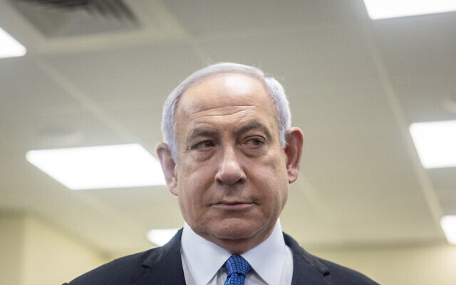 Illustrative: Likud leader and former prime minister Benjamin Netanyahu arrives to testify before the Meron Disaster Inquiry Committee, in Jerusalem, on July 21, 2022. (Yonatan Sindel/Flash90)