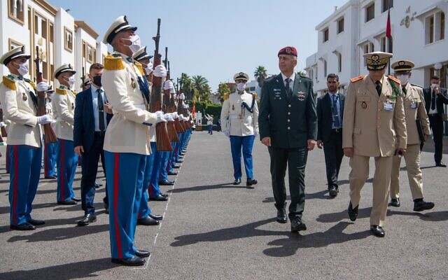 IDF Chief of Staff Aviv Kohavi is greeted by an honor guard in Rabat, Morocco, July 19, 2022. (IDF)