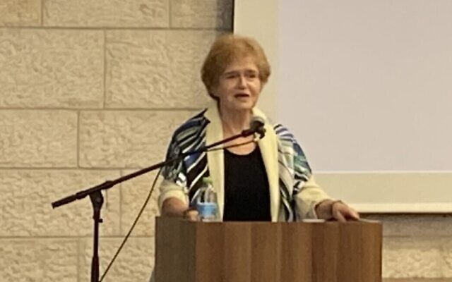 US special envoy to monitor and combat antisemitism Deborah Lipstadt speaks at the New Tools in Combating Contemporary Antisemitism forum at the Hebrew University of Jerusalem, July 5, 2022. (Yaakov Schwartz/ Times of Israel)