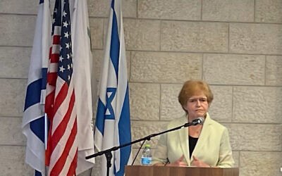US special envoy to monitor and combat antsemitism Deborah Lipstadt speaks at the New Tools in Combating Contemporary Antisemitism forum at the Hebrew University of Jerusalem, July 5, 2022. (Hebrew University of Jerusalem)