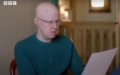Screen capture from video of British TV host Matt Lucas reading a page from Anne Frank's diary that describes his grandmother's cousin who lived with the Franks in 1942. (YouTube)