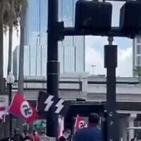 Screen capture from video of nazi demonstrators outside the Turning Point USA Student Action Summit in Tampa, Florida, July 23, 2022. (Twitter)